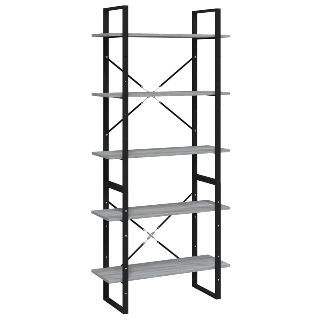 5 Shelf Bookshelf Gray Sonoma Oak 31.5 x 11.8 x 68.9 in Particleboard
