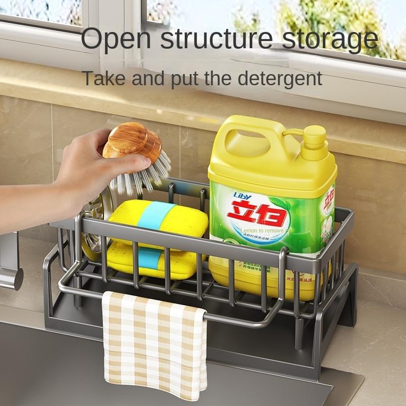 Sponge Drainer Rack Wall Mounted with Towel Holder Space-saving Kitchen Sink Organizer for Bathroom Laundry Room Use