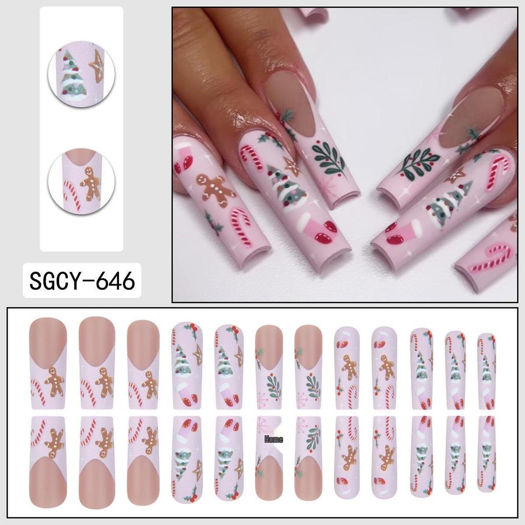 White French Gingerbread Man & Holly Berry Almond Christmas Nails