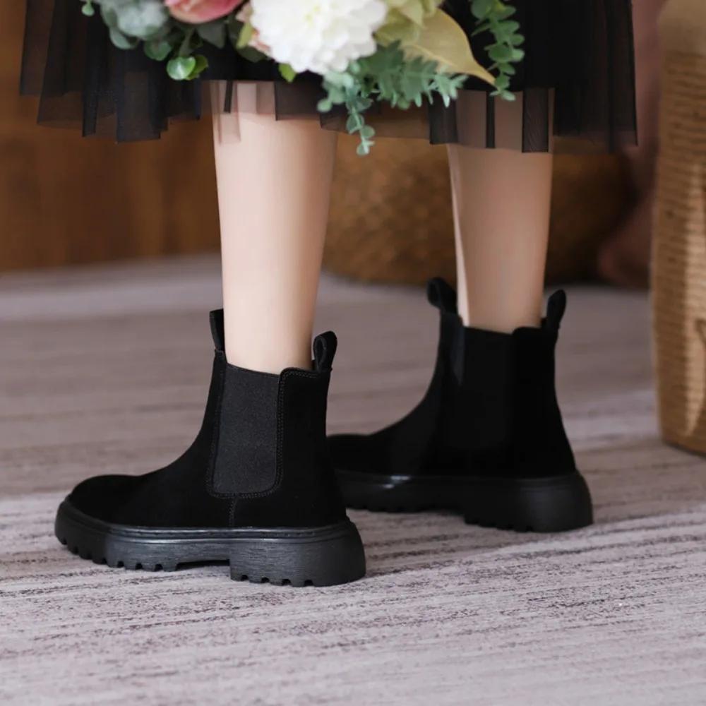 Short Boots for Women 2025 New Matte Leather Women's Shoes British Style Womens Boots Mid Heel Flats Short Boot Platform Shoes