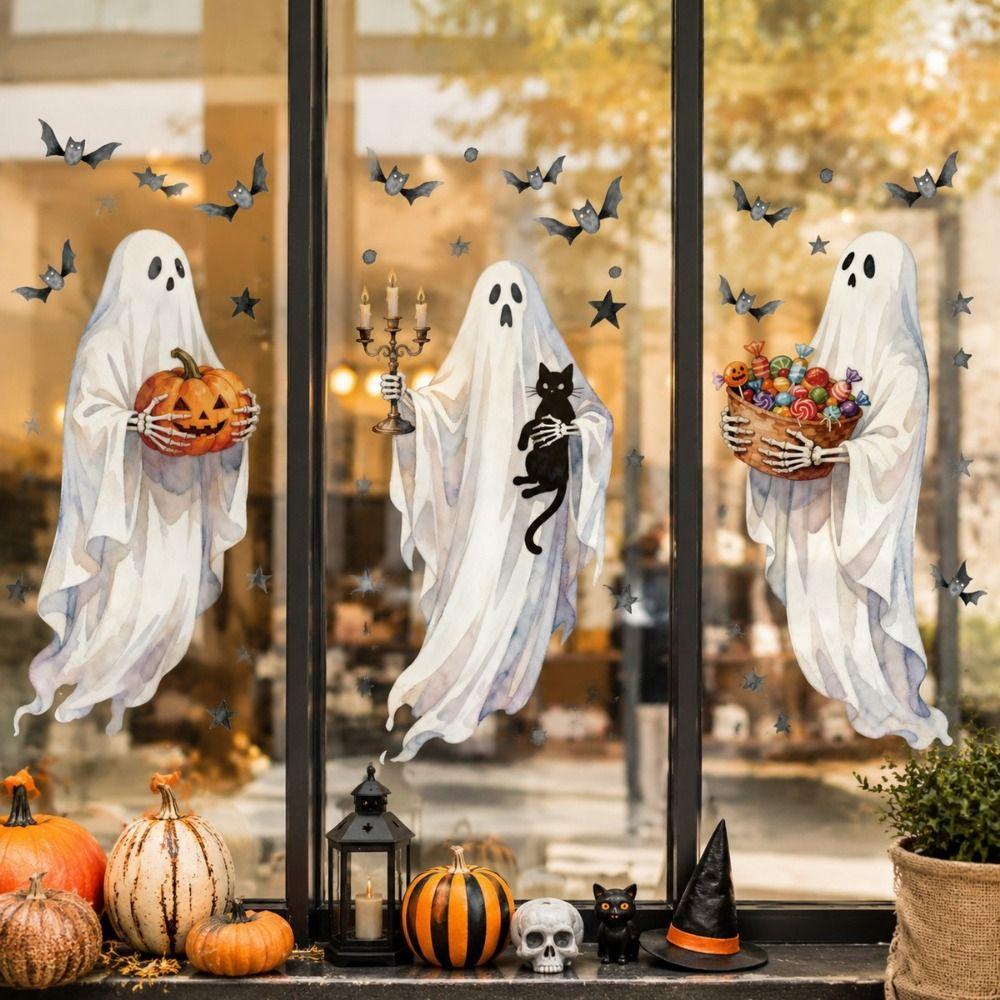 Cartoon Ghost Static Sticker Multicolor Window Stickers Ghost Stickers  Shopwindow Ornament