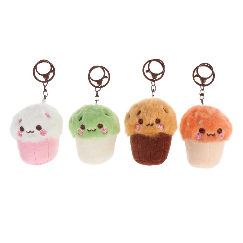 Soft Kawaii Mushroom Plush Keychain Cute Cupcake Teacup Design Mini Keyring Bag Pendant for Girls Daily Use