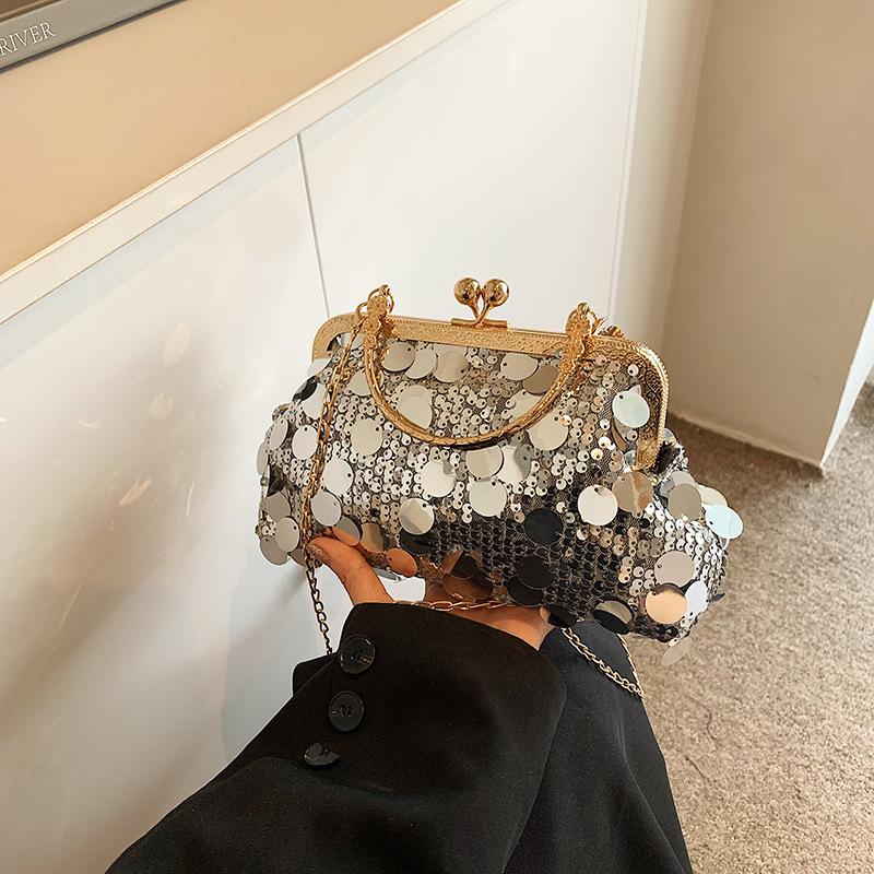 Sequins Evening Clutch Bag Fashion Evening Bags Chain Strap Bling Shoulder Bag Large Capacity Top Handle Purse for Wedding Party