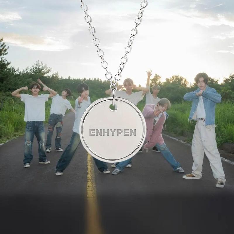 ENHYPEN Dimension Dilemma Album Merchandise Necklace Silver Round Disc Pendant Chain Kpop Idol Fan Collection Fashion Jewelry Gift Accessories