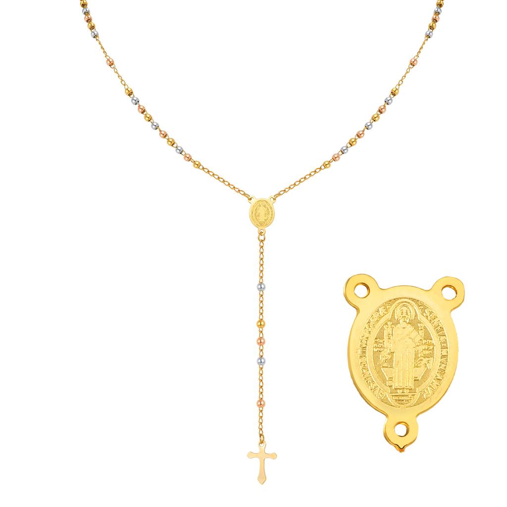 Women's Stainless Steel Rosary Virgin Cross Drop Necklace, Bead Chain Prayer Y-shaped Necklaces, Exquisite Religious Jewelry