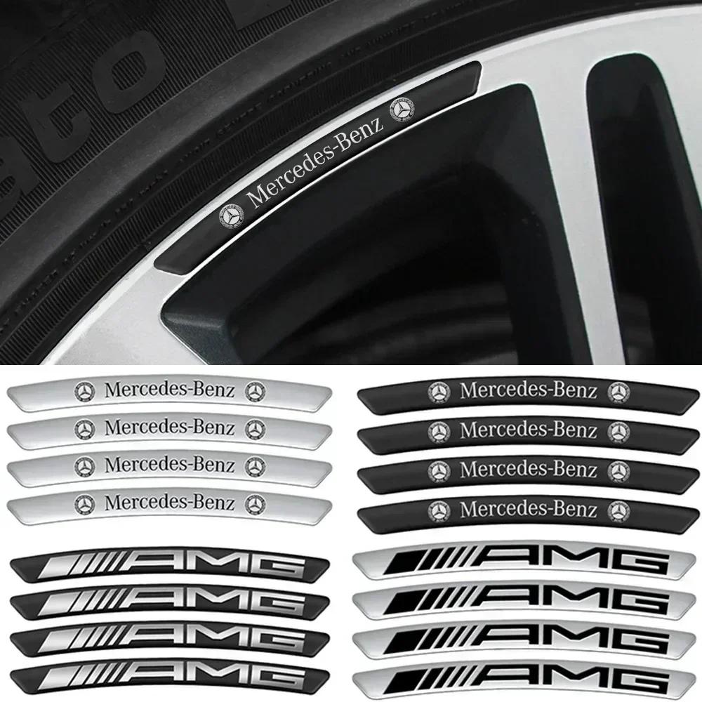 4Pcs Aluminium Car Emblem Wheel Hub Rim Badge Stickers Decals For Mercedes Benz AMG W212 W204 W211W168 W213 W210 W124 GLA GLC