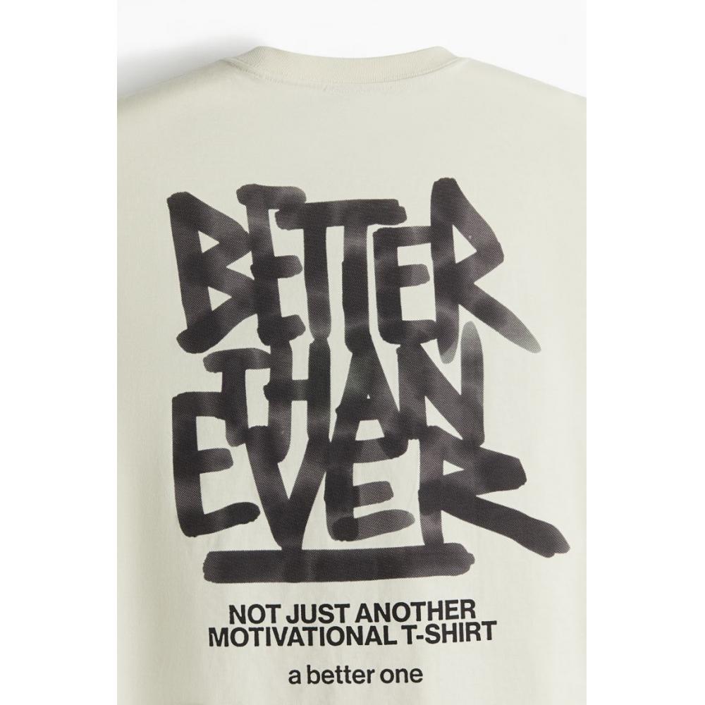 H M Loose FiT PrinT T sHirT ligHT Beige beTTer THan Ever