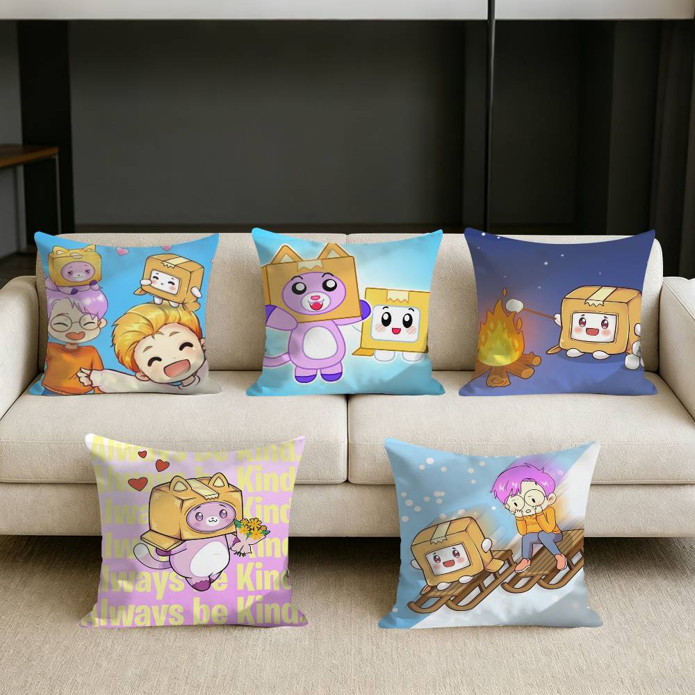 Cute Fox and BOX LLankyBox Square Sofa Pillow Cover Solid Color Living Room Home Decor Cushion Case