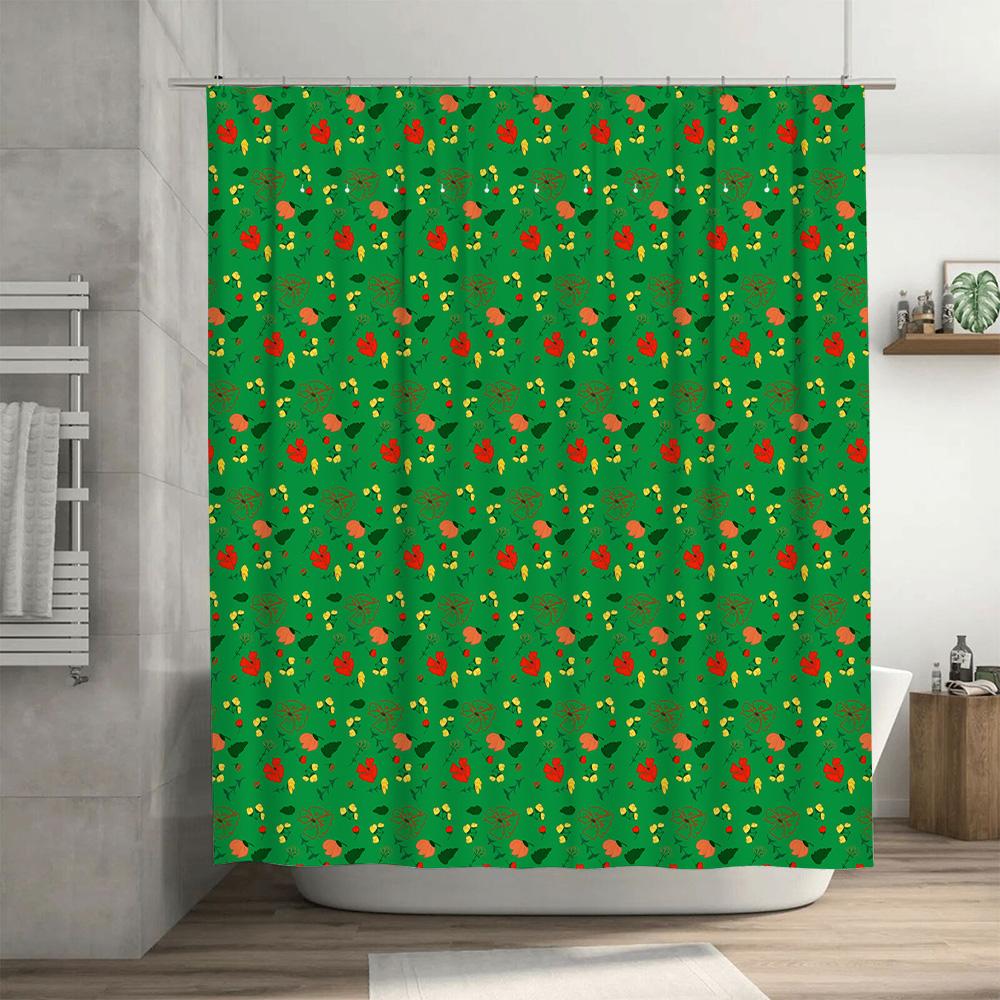 GAEGreen Pattern Shower Curtain, Bathroom Decor, Waterproof Fabric, Flower Print, Home Accessories Custom Size Available