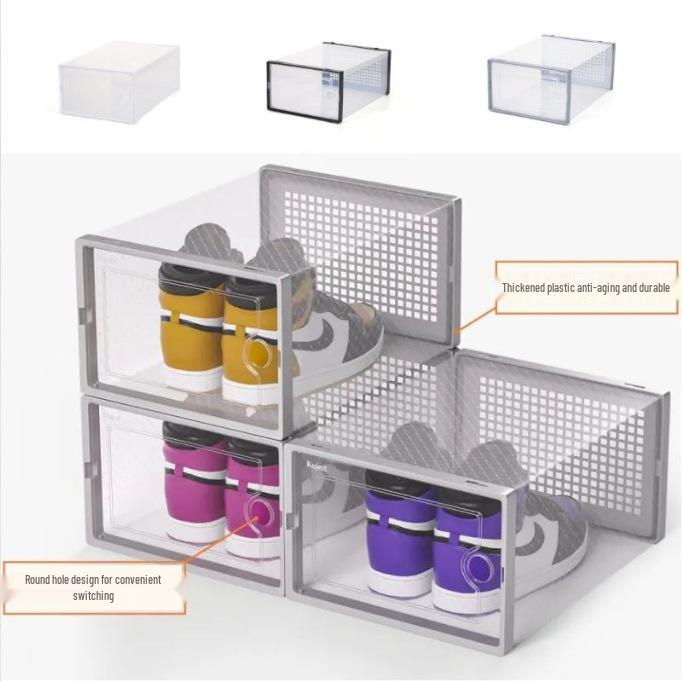 Flip-Top Transparent Plastic Shoe Box - Space-Saving Foldable Shoe Storage Cabinet and Rack