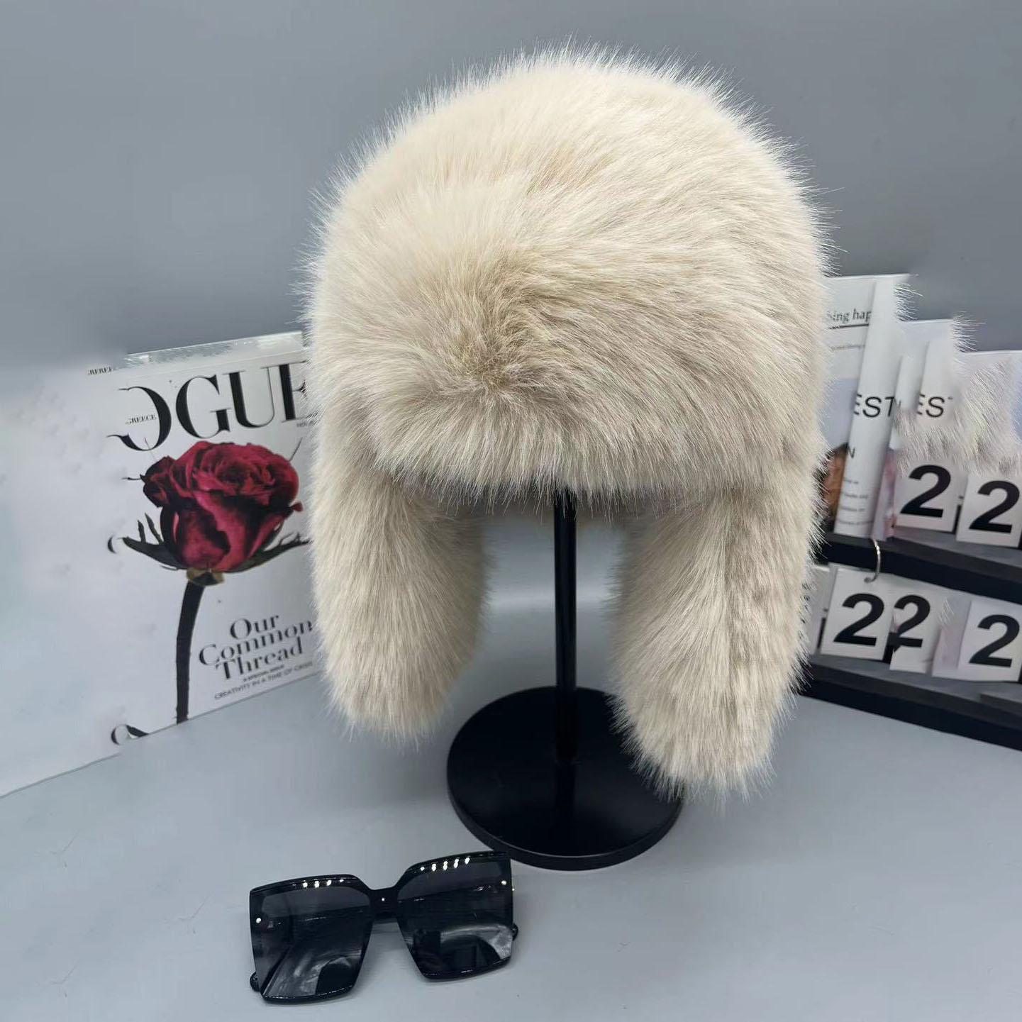 

Модні пухнасті популярні жіночі круглі шапки зі штучного хутра Зимові шапки для жінок зі штучного хутра Шапки-біні Faxu Bomber One Size бежевий