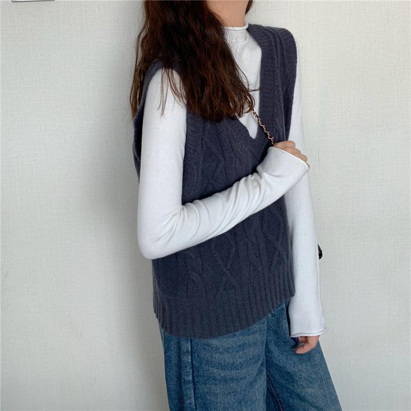 Sweater Vests Warm Sleeveless V-neck Knitted Sweaters Waistcoat Women's Autumn Winter Casual Loose Solid Jumpers Outwear