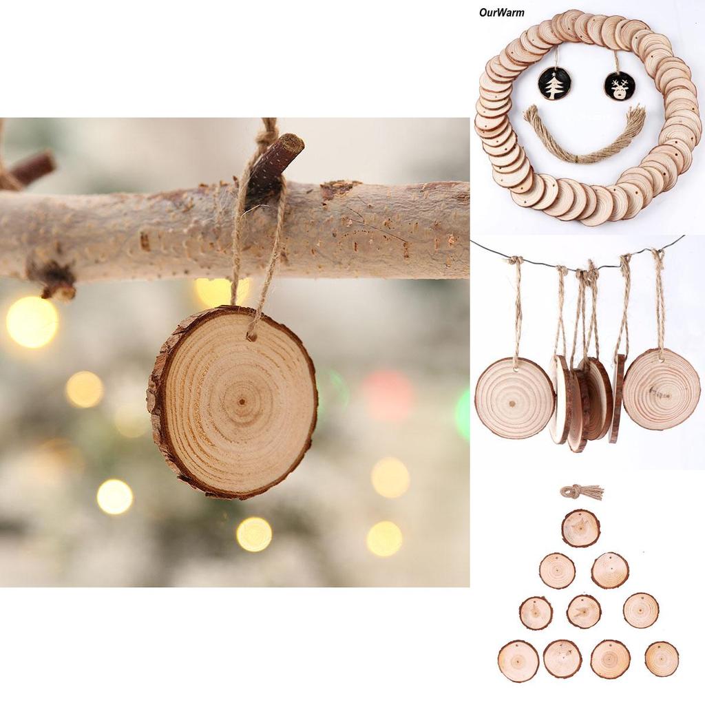 10 X Natural Wood Slice Christmas Tree Ornament Hanging Decor Diy Craft Gift Tag