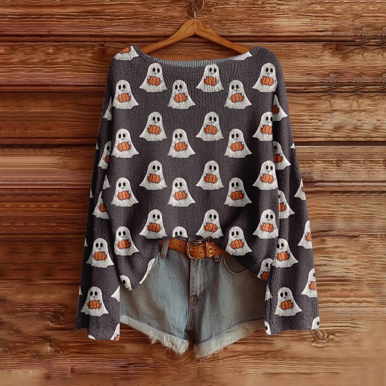 

Женский модный свитер с длинным рукавом и принтом на Хэллоуин L чёрный