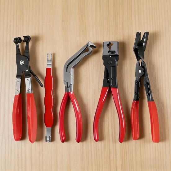 5Pcs/Set Auto Repair Clamp Electrical Connector Removal Tool High-Carbon Steel 60 Degree Angled Hose Clamp Pliers Trim Clip Remover Wire Terminal Tool