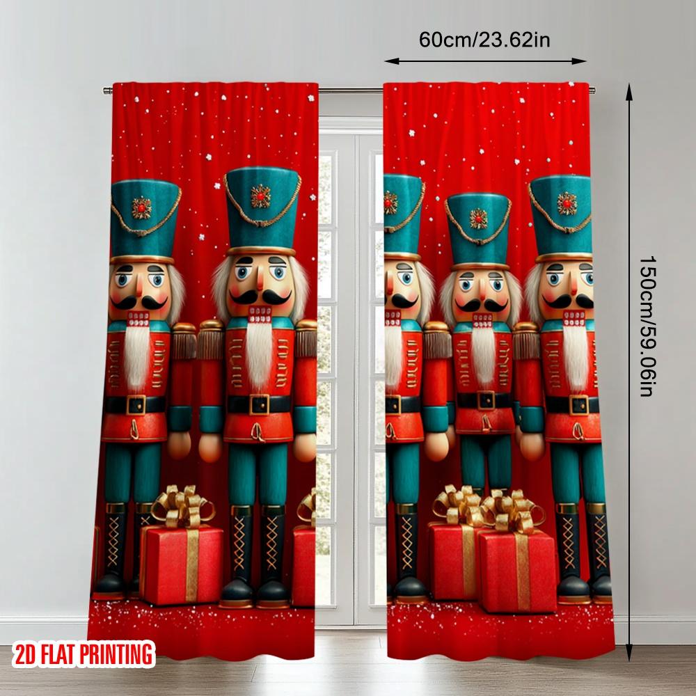 2pcs 2D flat printing Merry Christmas Trendy Curtains Christmas Nutcracker Soldier Gifts Digital Printed Polyester Drapes Party