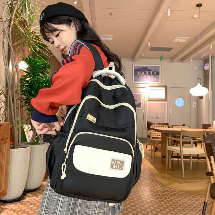 Schoolbag Korean version ins campus style solid color simple fashion versatile large capacity schoolbag junior high school student backpack