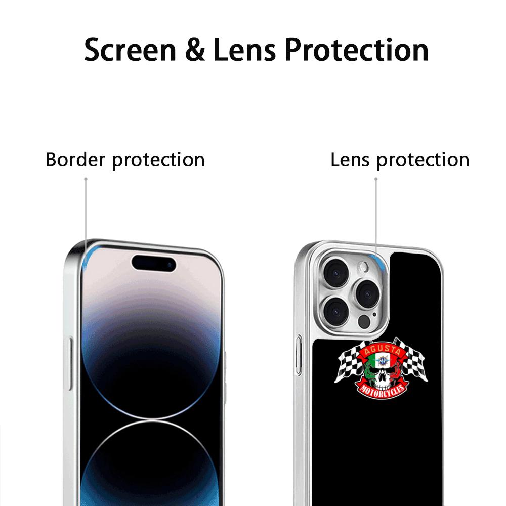 Moto Art Agu-sta Logo Poster Design Phone Case for iPhone 16 15 14 13 12 11 Pro Max Sheepskin Silver-edged Protective Case