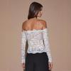 Frühling Sommer Damen Weiß Schulterfrei Langarm Französisch Retro Spitze Hemd Top Mode Täglich Basic Büro Dame Lässig Schlank Passend Damen Elegantes Top