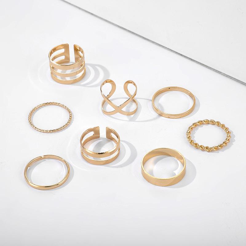 7Pcs Bohemian Creative Retro Simple Multi-Layer Opening Cross Twist Ring Set Jewelry For Women Geometric Ring