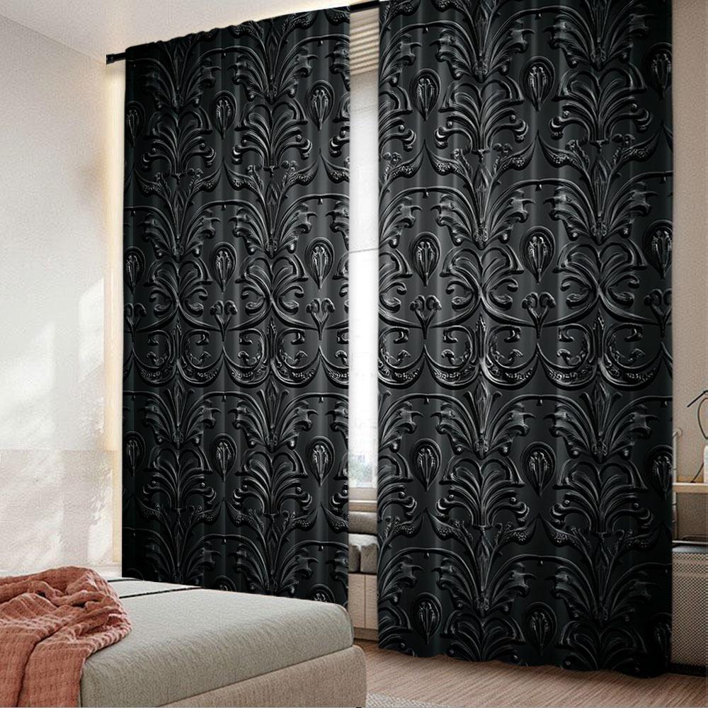 

2Pcs Vintage Curtain Antique Baroque Pattern With Mild Shade Gothic Victorian Style For Bedroom Bathroom Living Room Dining Room 100*130 Grommet Top 1pcs