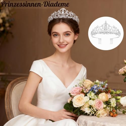 Yeenano Silver Tiara Princess Costume for Women Crown Girls Cinderella Dress Crown Birthday Tiara Wedding Headpiece for Weddings Parties Proms