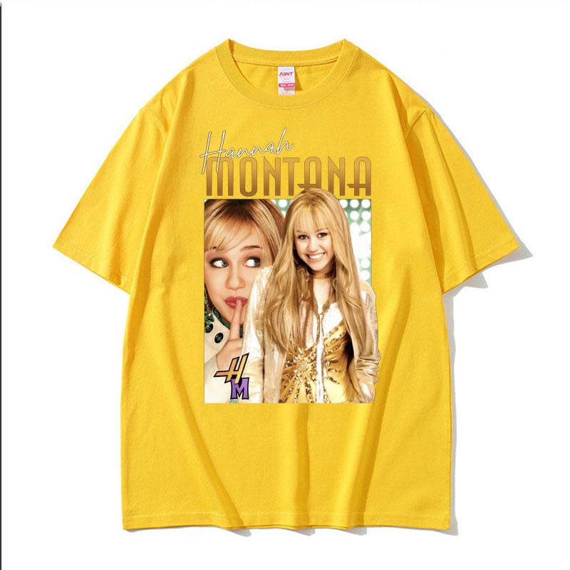 Hannah Montana Retro 90er T-Shirt Miley Cyrus Rap Hip Hop Punk Stil T-Shirt Unisex Damen Sommer Hochwertiges T-Shirt Streetwear