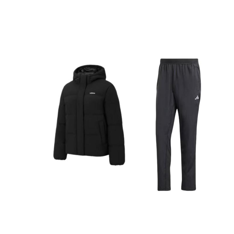 

Adidas Comfortable Versatile Long Sleeve Straight Leg Knitted Pants Casual Sports Suit Men suit Black IP4472+JL9593 S