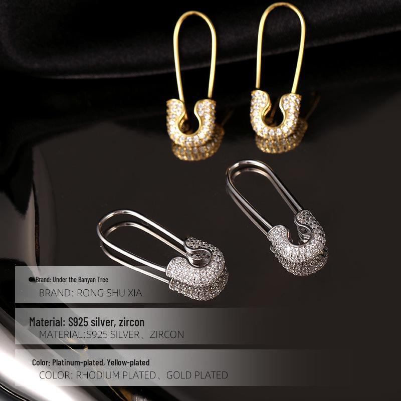 Banyan Tree S925 Silver Korean Paper Clip Diamond Earrings - Trendy Personalized Jewelry for Women