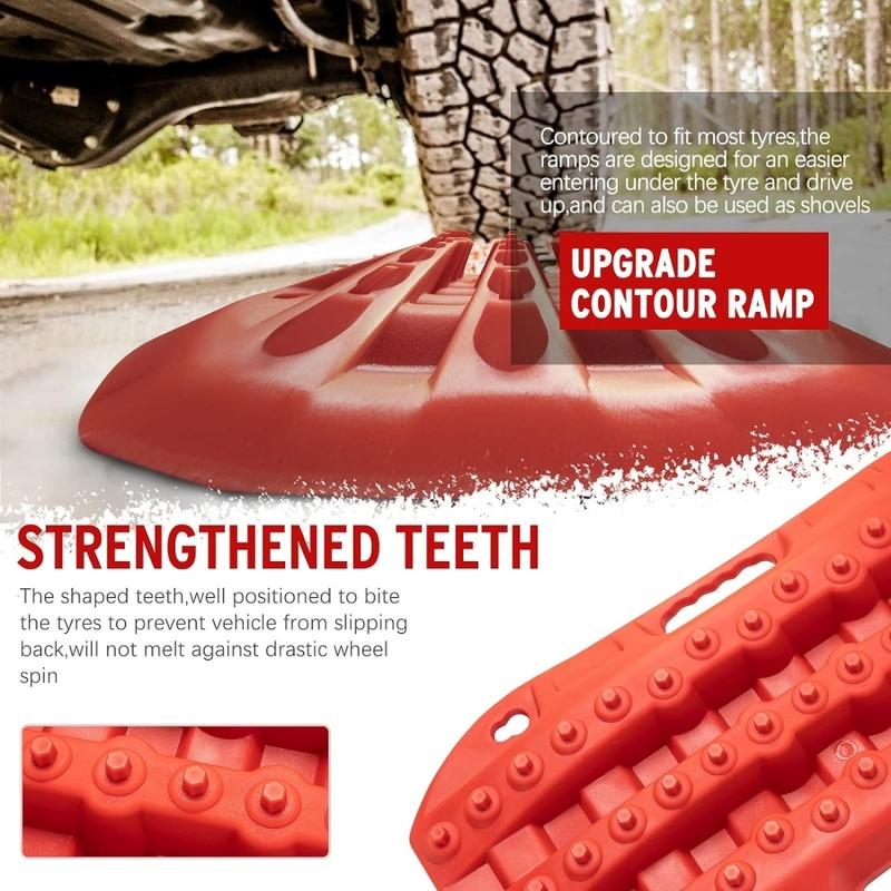 2PCS Off Road Traction Boards 58CM Short Recovery Track Traction Mat for 4WD Mud Sand Snow Ramps Tire Traction Tool Red Black