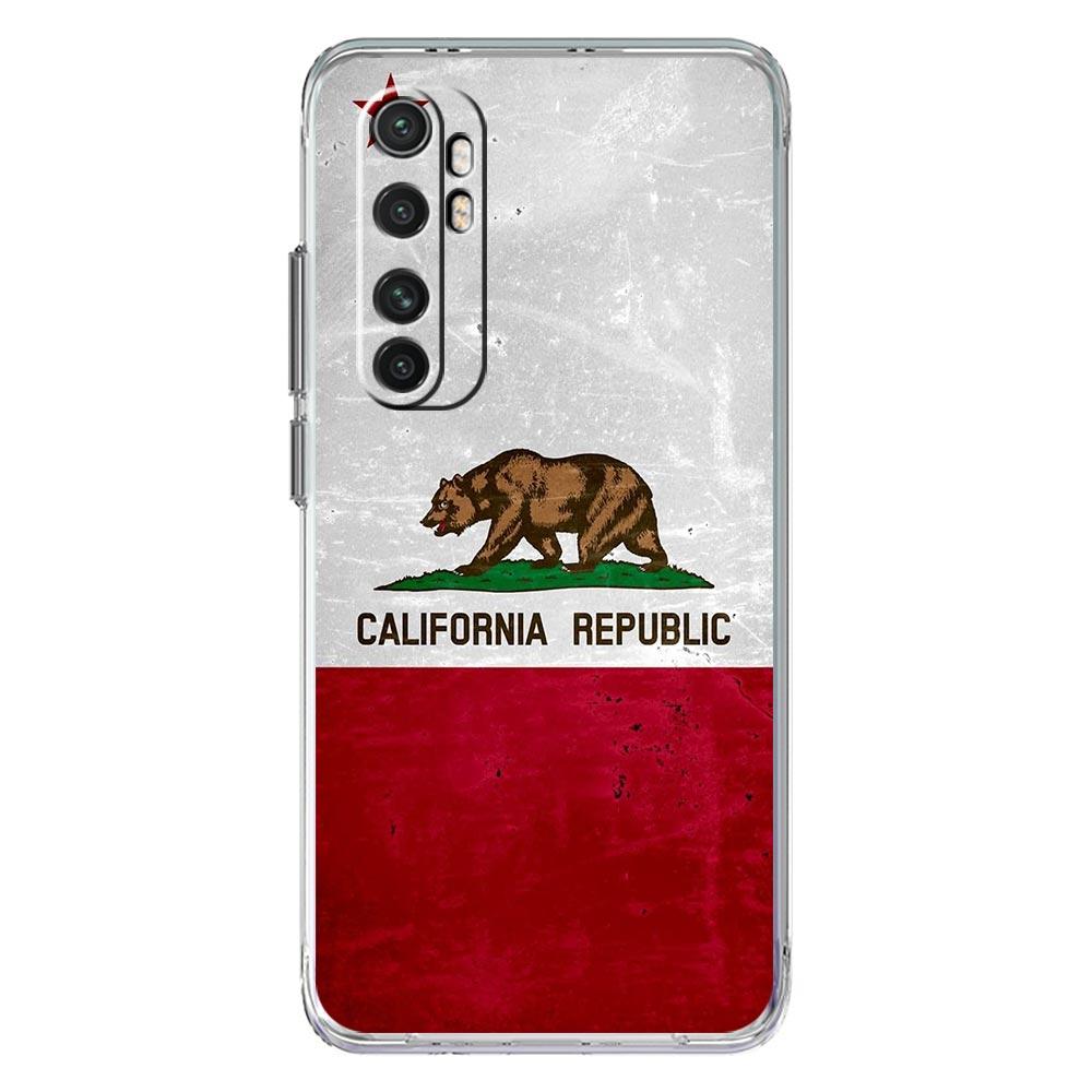 Phone Case For Xiaomi Mi Poco X7 X6 X5 NFC X3 Pro 17 15T 15 14T 14 13T 11 12 13 Lite Clear TPU Cover New California flag