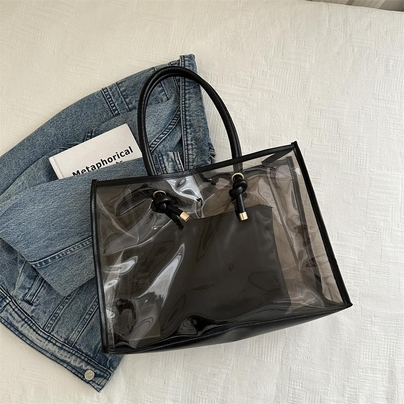 

Большая вместимость рюкзака персонализированная женская новинка 2024 года, модная этим летом популярная прозрачная желейная сумка через плечо большая сумка-тоут