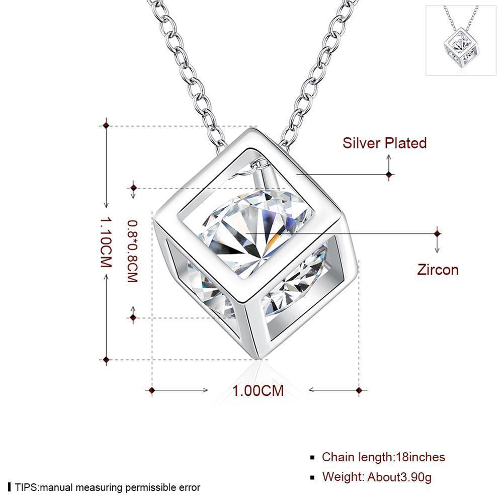 925 Sterling Silver Love Cube Square Pendant Necklace Wedding Fashion Jewelry