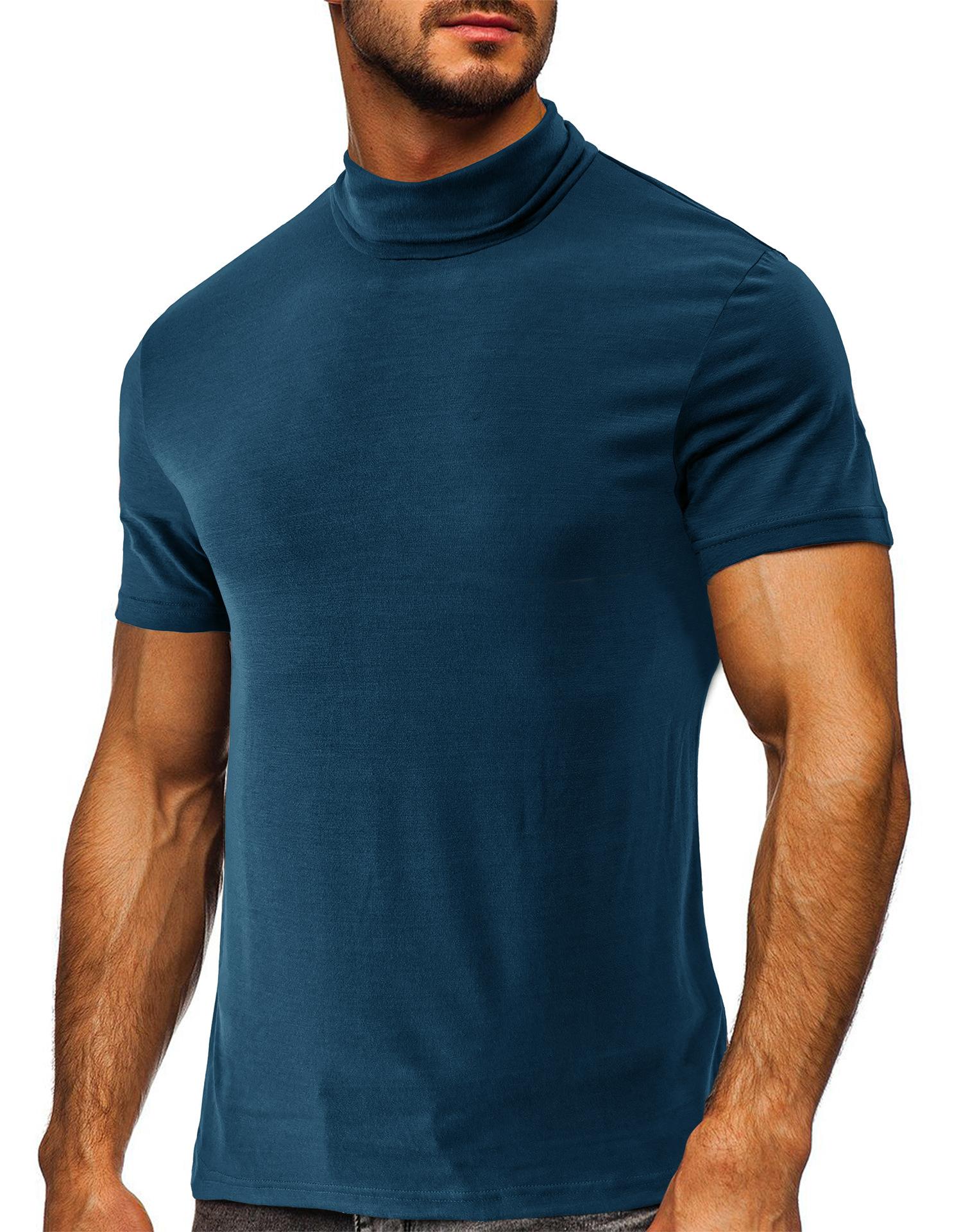 Phoca largha Heren Zacht T-shirt Korte Mouw Basic Turtleneck Slim Fit Ondershirt Pullover Effen Tops Atletische Workout T-shirts voor Heren Zomer Vochtafvoerend T-shirt XL