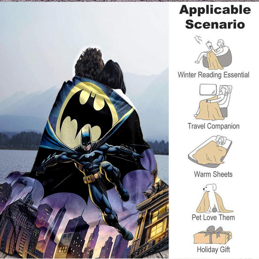 1pc Batman Cityscape Flannel Throw Blanket - HD Printed Lightweight Soft Warm All-Season Blanket for Sofa, Bed, Travel, Camping 071