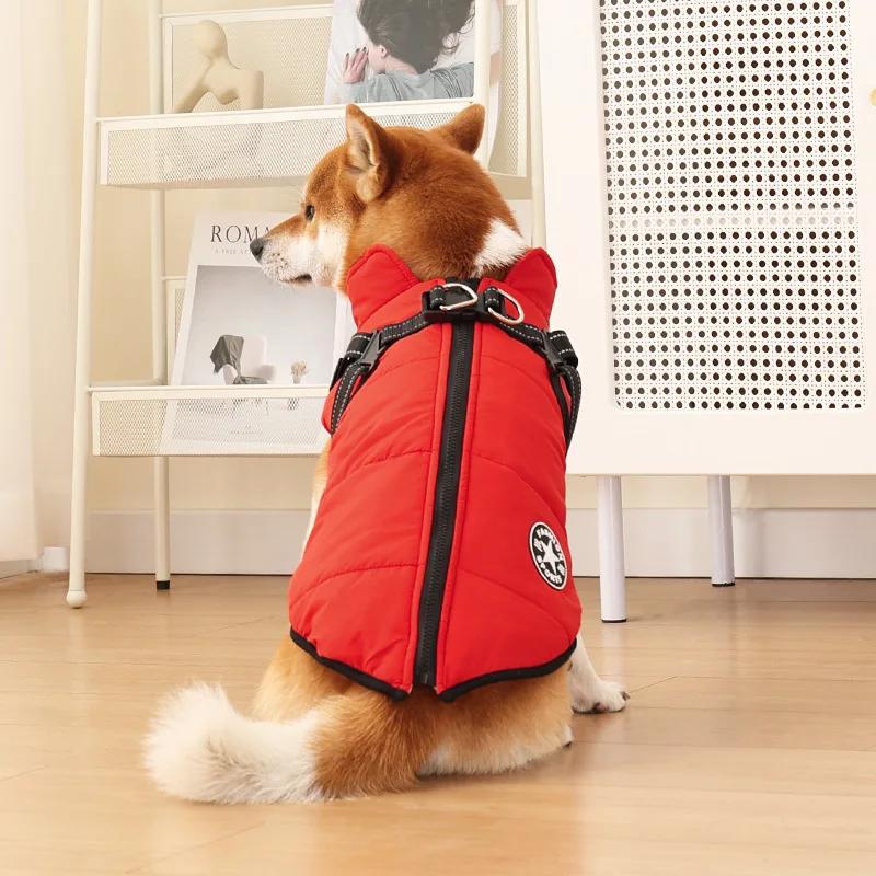 Large Pet Dog Jacket with Harness Winter Warm Dog Clothes for Labrador Waterproof Big Dog Coat Chihuahua French Bulldog Outfits