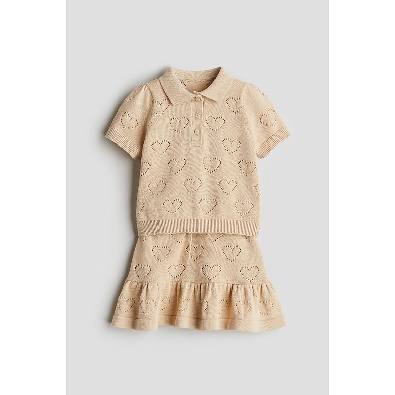 

HM Suit Children s Clothing Baby Girl 025 Summer New Arrival Fashion 2-Piece Fancy Knitting Suit Suit 1272321 Beige/Heart 66/48