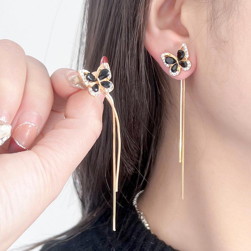 

Butterfly Tassel Earrings with Rhinestones золотий