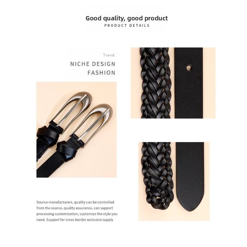 Mei Mary Handmade Braided Leather Belt, Top Grain Cowhide Women's Belt, Full Grain Genuine Leather Belt