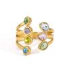 Colorful Crystal Geometric Crystal Ring Stainless Steel Finger Ring New Open Ring  for Women