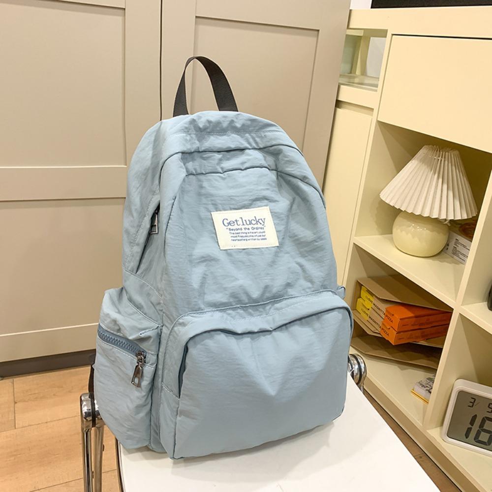 

Nylon Solid Color Backpack Korean Style Student Schoolbag Simple Travel Backpack Teenagers синий