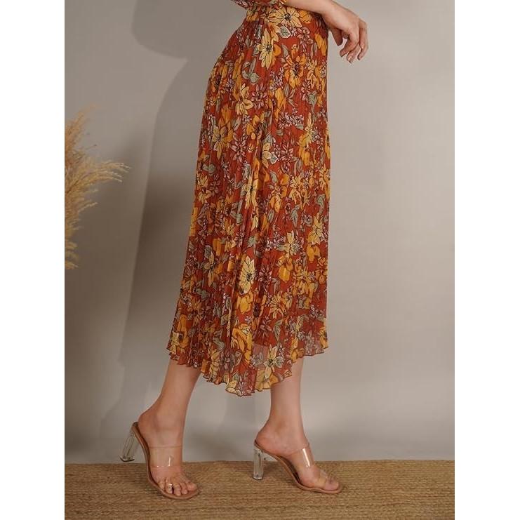 Pure Georgette Party Wear Pleated Skirt Indian Women's Ethnic Aline Skirt Dress
