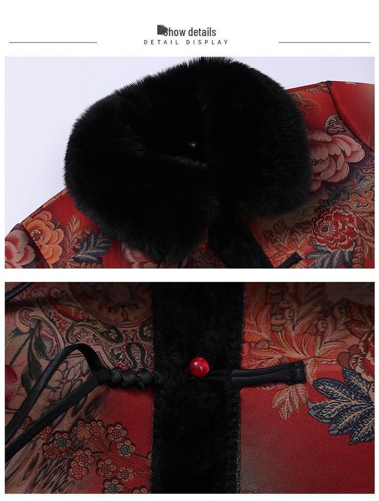 Elderly Women's Winter Coat: Fleece-Lined Cotton Jacket, Grandma Style, Thickened Mink Velvet.