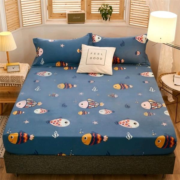 3PCS Waterproof Mattress Protector Cover Elastic Fitted Sheet Bedding Linen Sheet With 2 Pillowcase
