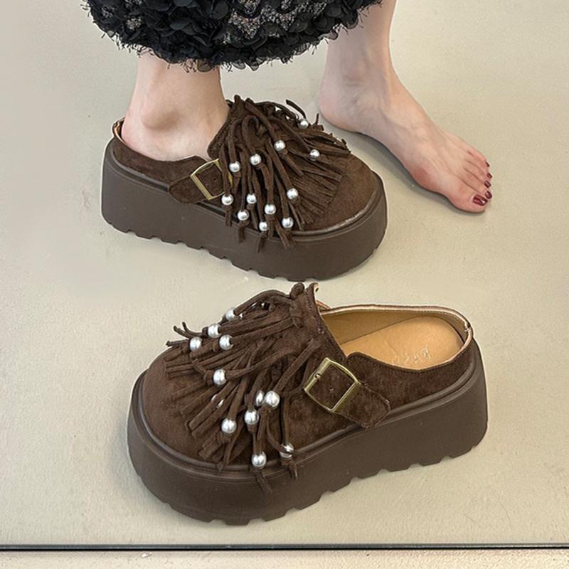 Mode Plattforms Damtofflor Flats Designer Mules Skor Casual Sandaler Höst Kvinna 2025 Trend Slingback Klänning Mode Mujer Skor