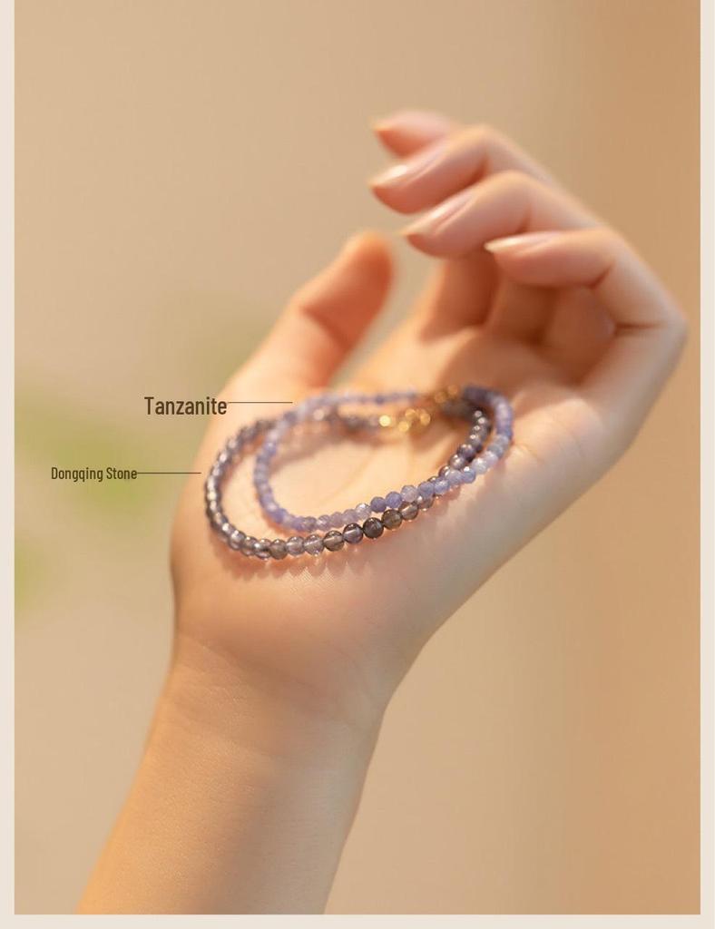 Retro Style Women's Natural Iolite Bracelet with 3mm Faceted Beads - Elegant Crystal Beaded Gift