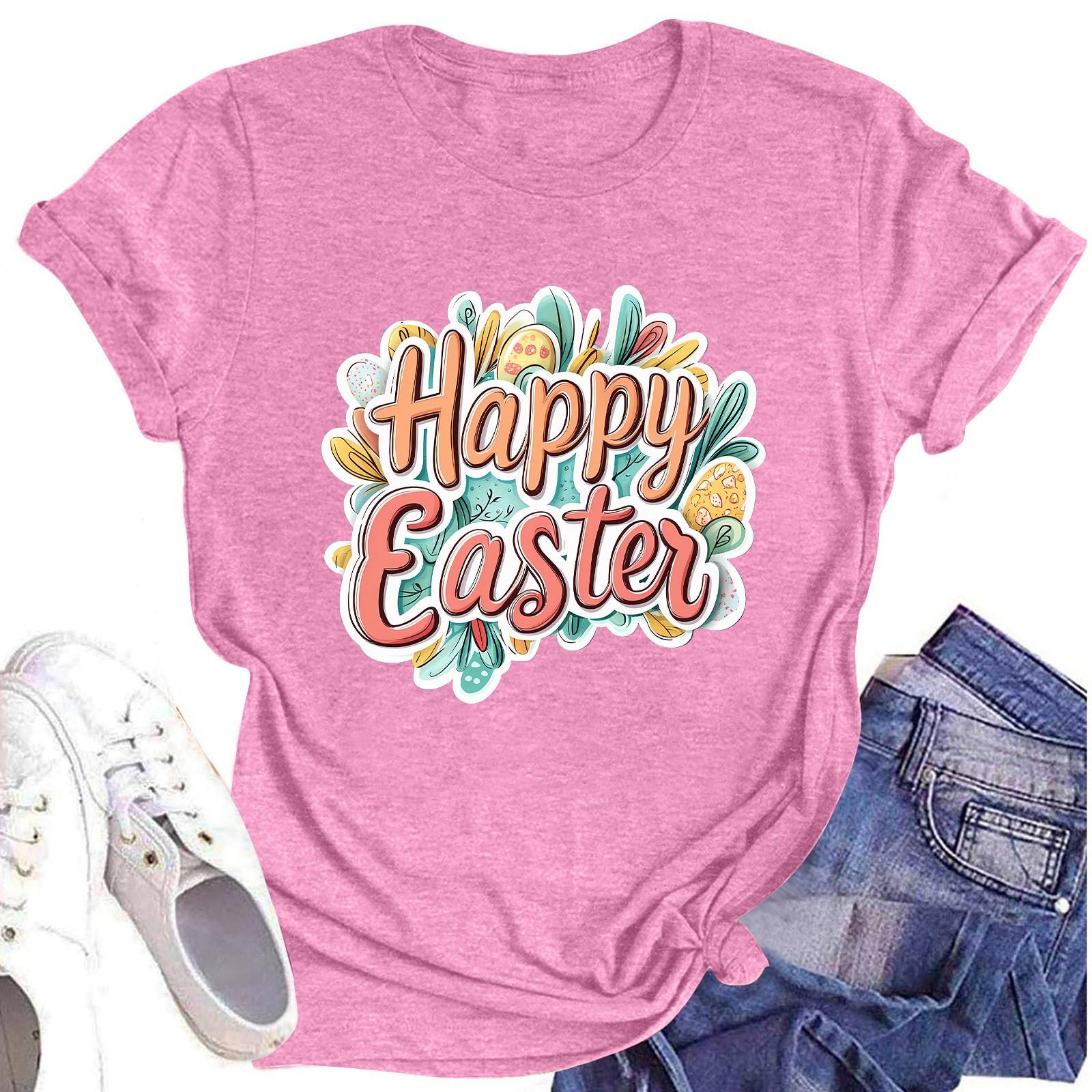 

Жіночий топ з круглим вирізом, повсякденний принт, футболка з короткими рукавами XXL рожевий