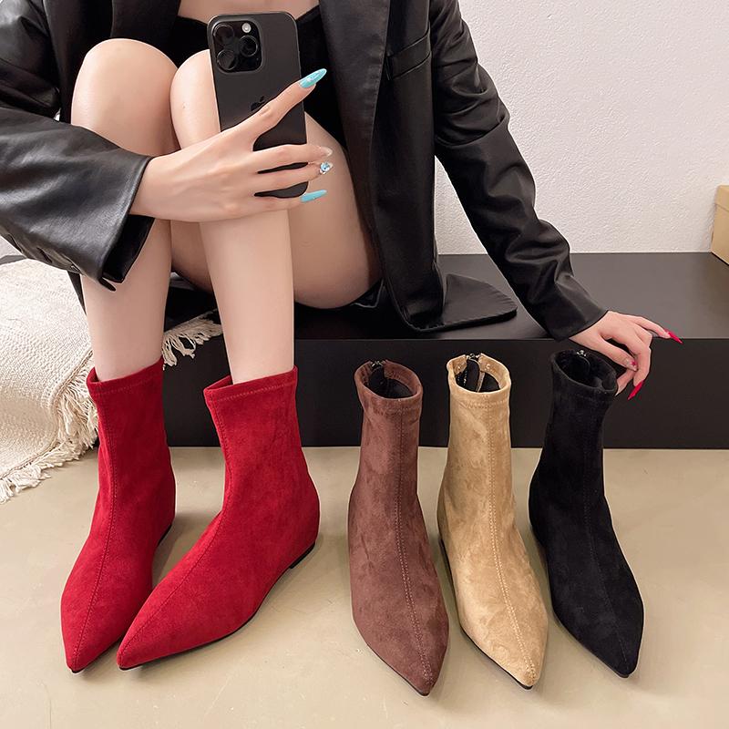 Mode 2025 Herbst Winter Spitz Zehen Knöchel Stiefel Damen Designer Vintage Dünne Niedrige Absatz Schuhe Modern Kurze Botas Zapatos De Mujer