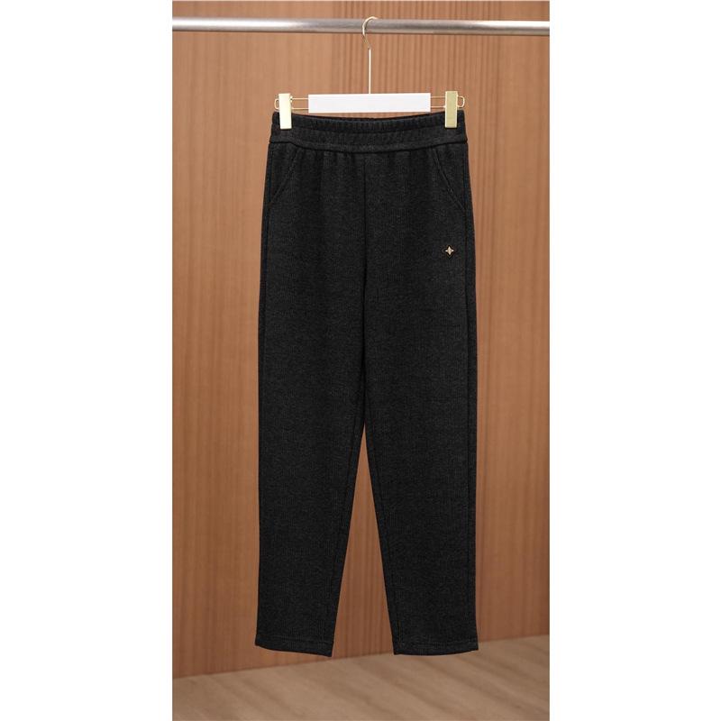 Fashionable High Waist Fleece-Lined Knit Pants - Autumn Winter Casual Chic