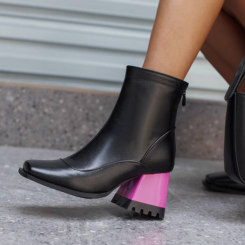 Krazing Pot Polyurethan Herbst Winter Schuhe 47 Größe 48 Chelsea Boots Stein Metallknopf Quadratische Zehe Reißverschluss Warm halten Stiefeletten